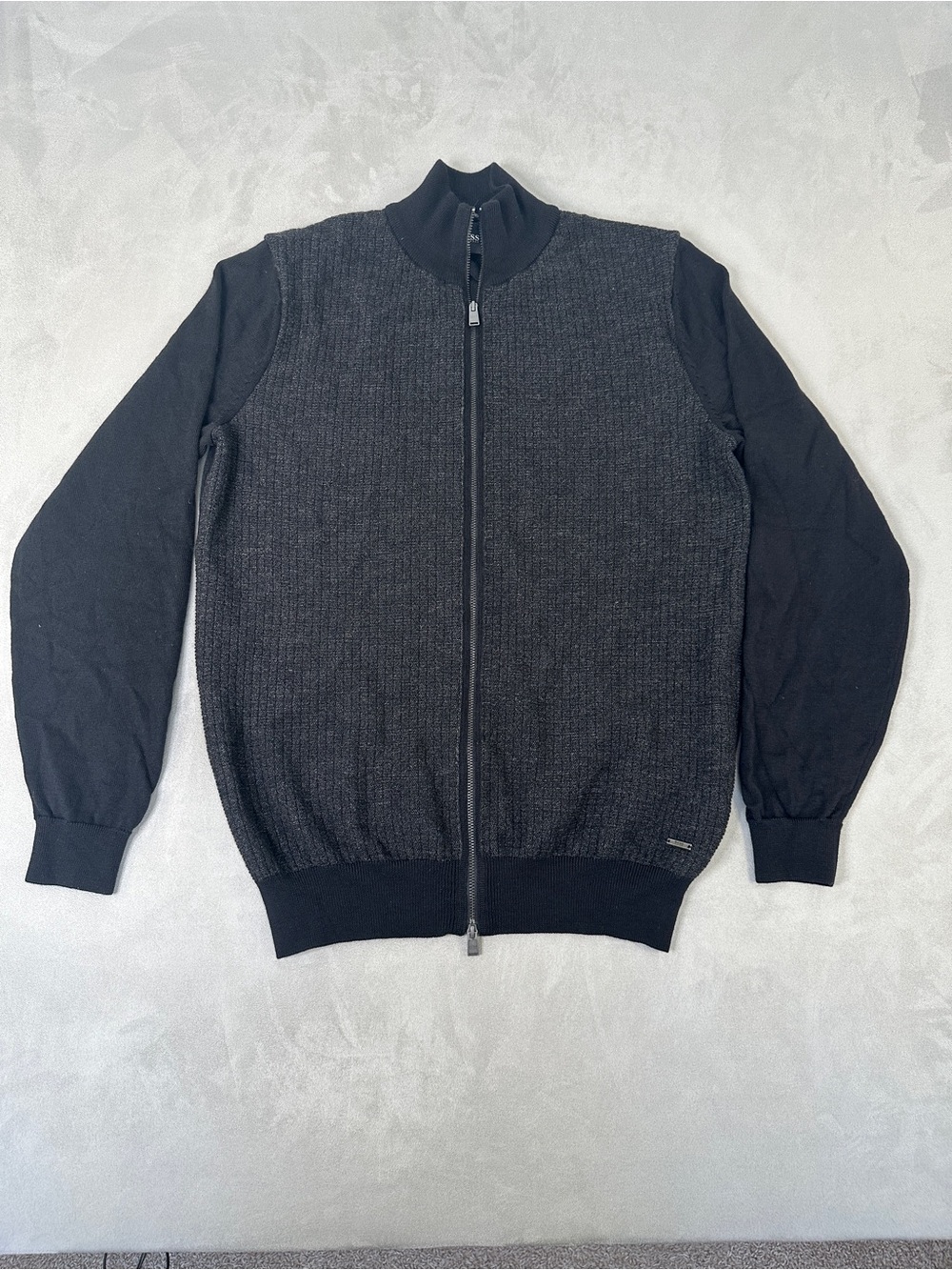 Hugo Boss Men’s Charcoal Full-Zip Knit Sweater Jacket